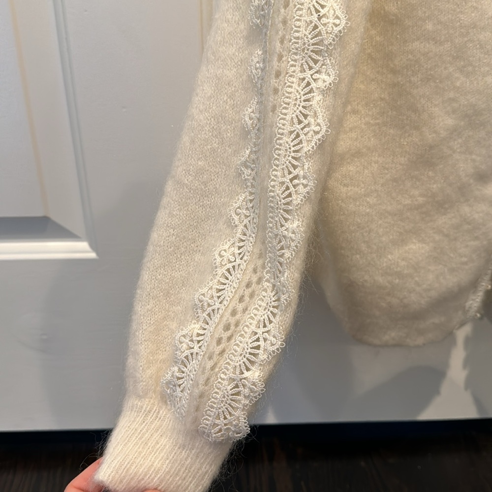 Sezane Cream Sweater With Lace Detail View 4
